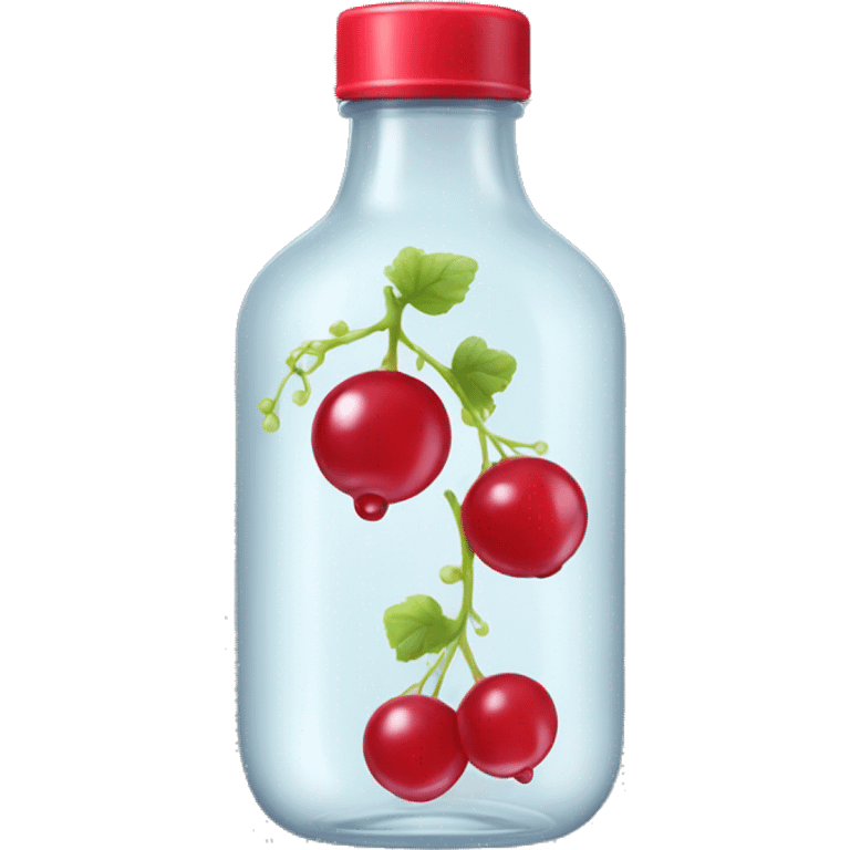 transparent bottle with red fluent, red currant emoji