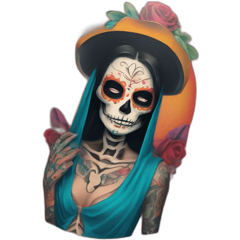 Smart colorful tattoo of the el muerte emoji