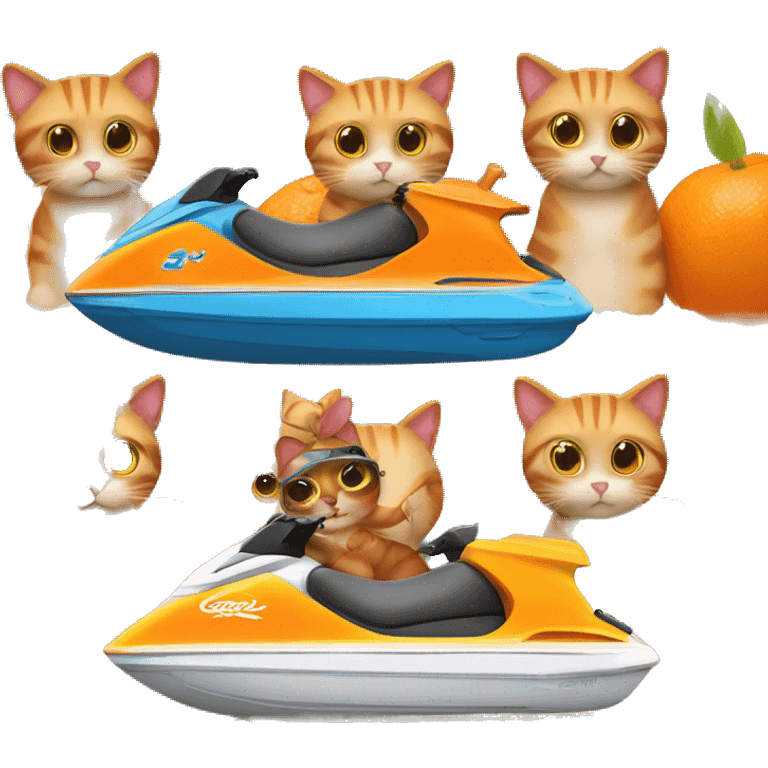 Cat on a jetski with orang juice emoji