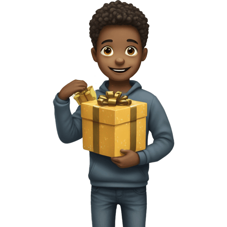 Young boy with a present emoji