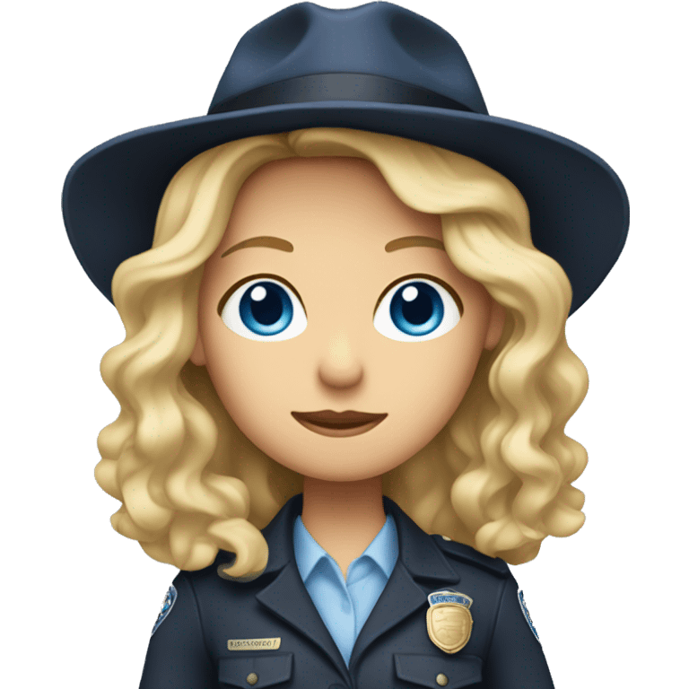 Girl with shoulder length blonde wavy hair, with blue eyes as a detective emoji