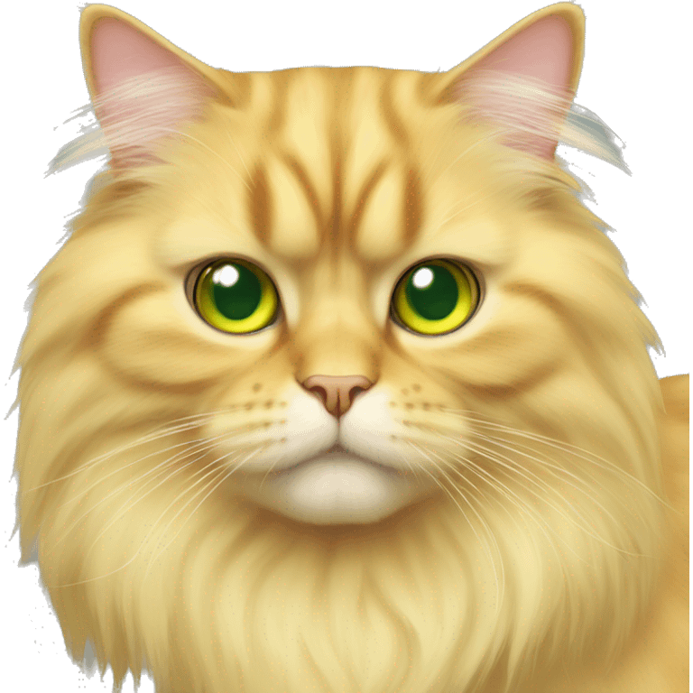 Persian yellow cat with long fur with big green - yellow eyes emoji