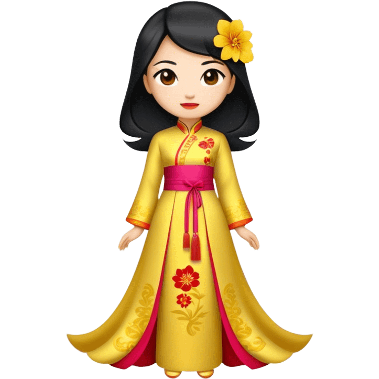 Cinematic Realistic Ao Dai Pop Culture Emoji, featuring an elegant portrayal of the traditional Vietnamese dress rendered with graceful textures and vibrant, cultural lighting. emoji