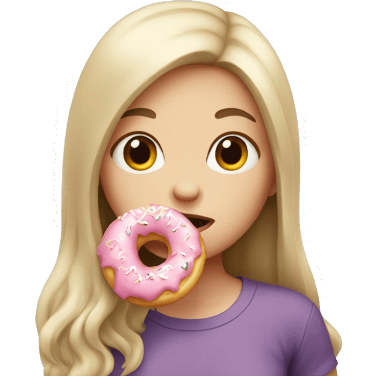 White skin girl with long hair biting a donut emoji