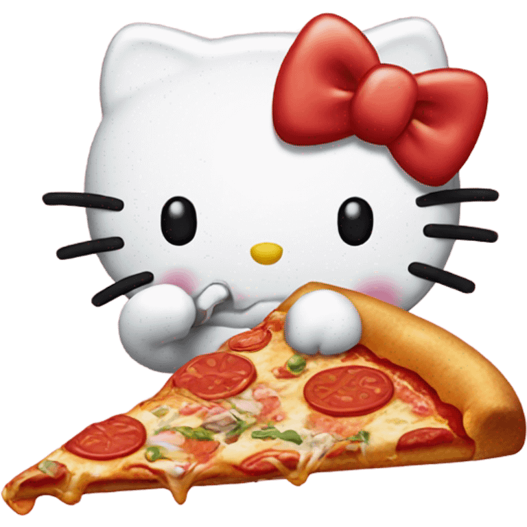 hello kitty is eating a pizza and coke  emoji