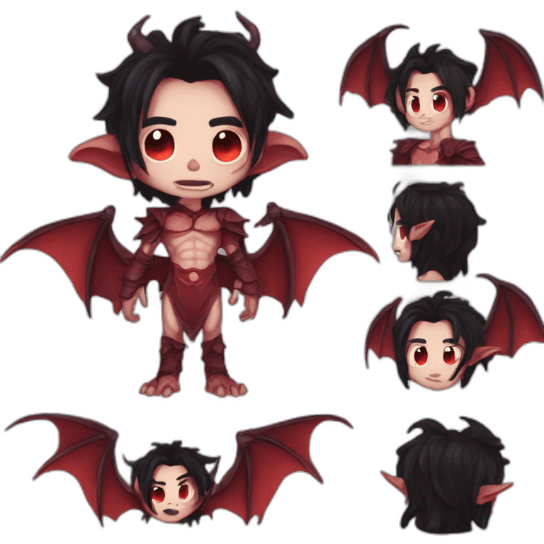 Incubus red skin cute demon boy, black hair, dark crimson horns emoji