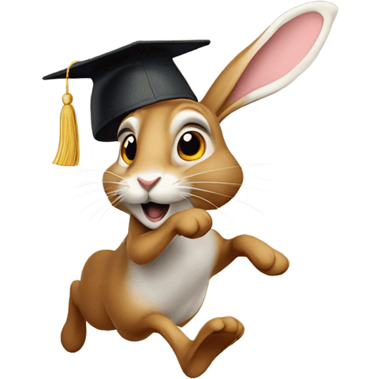 educational testprep app based on a hare running to the right wearing a graduation hat emoji