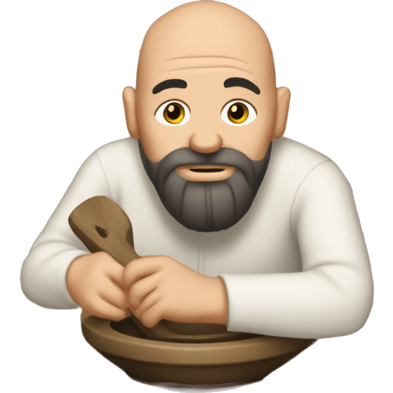 a bald white middle-aged man with a small black beard sits at a pottery wheel emoji