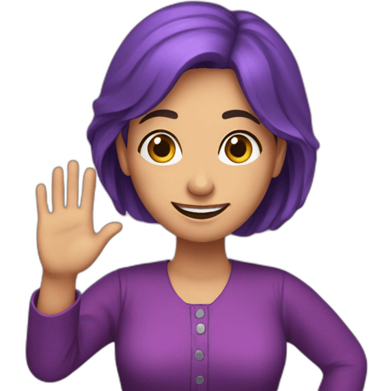 Armenian woman saying hello and giving five with happy face  in purple clothes  emoji