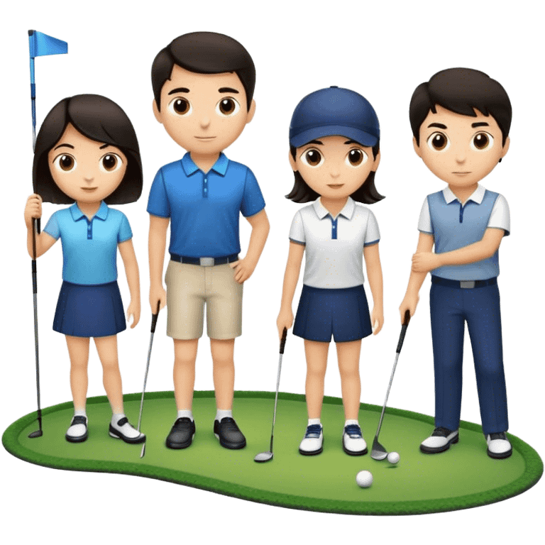 Three Golf players , dark hair, left boy, above girl, right boy emoji