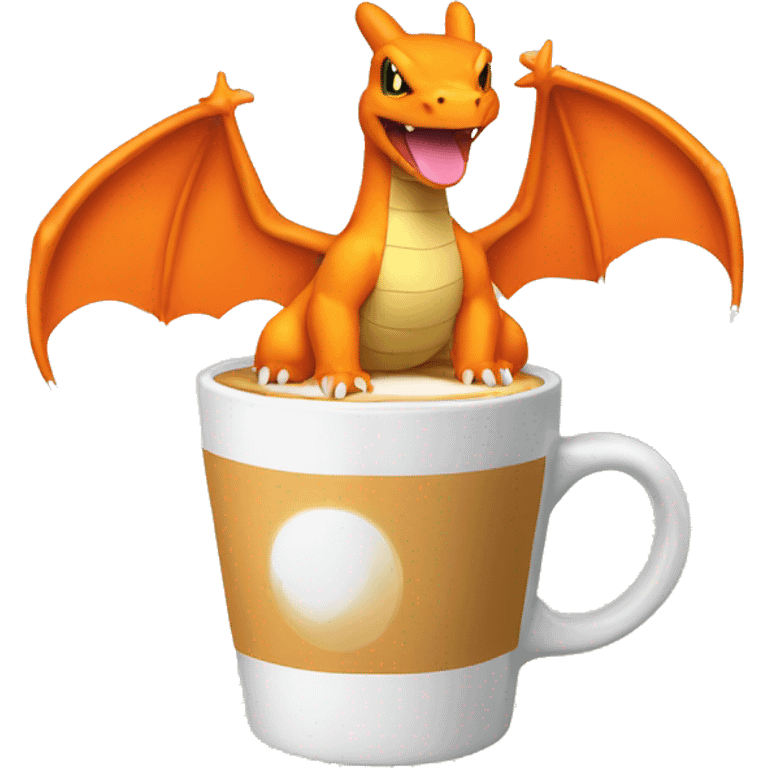 cute orange charizard drink a coffee emoji