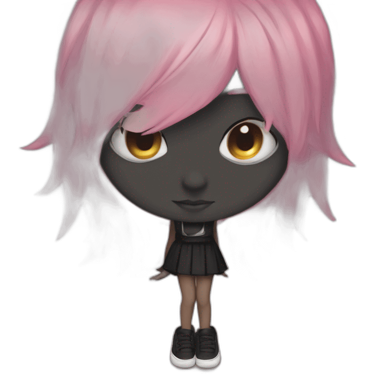 Full body Front view curvy emo girl pink hair sits on the floor straight view hands up black skirt полосатые рваные чулки emoji