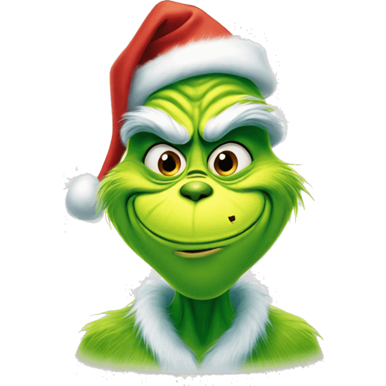 The grinch wearing a Christmas hat smiling emoji