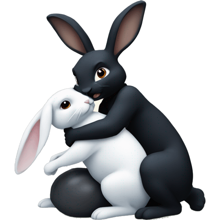 Black rabbit hugging white rabbit with moon behind them emoji