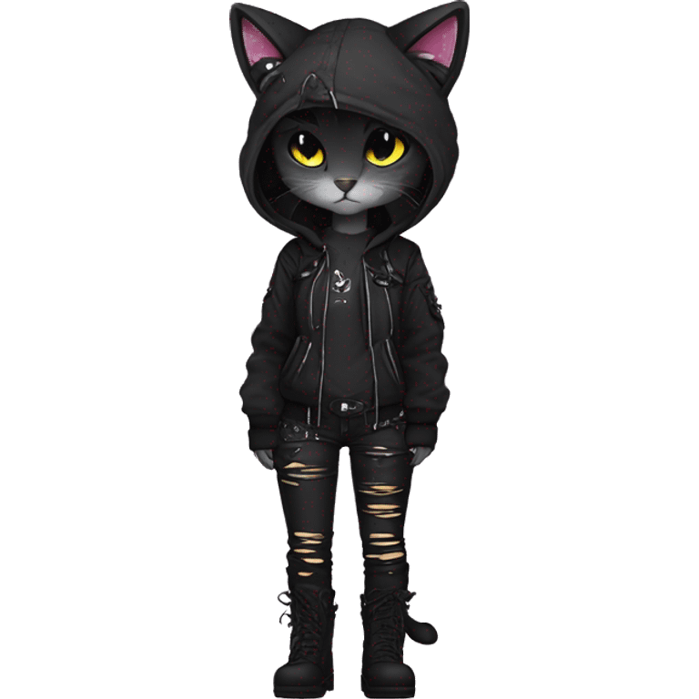 Edgy Shy Anthro cool pretty dark cat-fursona punk techwear emoji