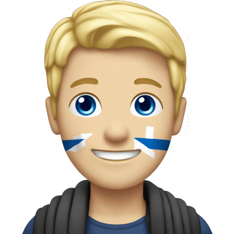 Male with blonde hair and blue eyes waving hand smiling with a Scotland flag 🏴󠁧󠁢󠁳󠁣󠁴󠁿  emoji