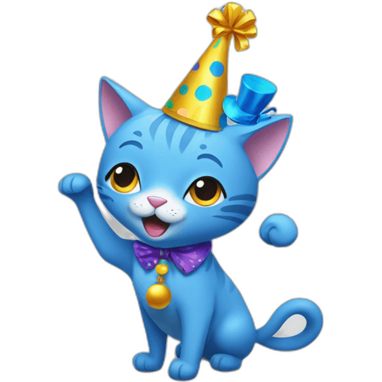 blue dancing cat with a party hat emoji