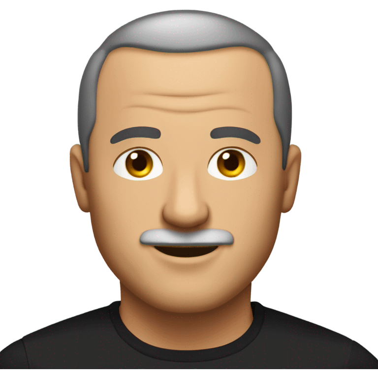 italian middle aged man, with buzz cut and no beard. wearing a black smart shirt unbuttoned. emoji