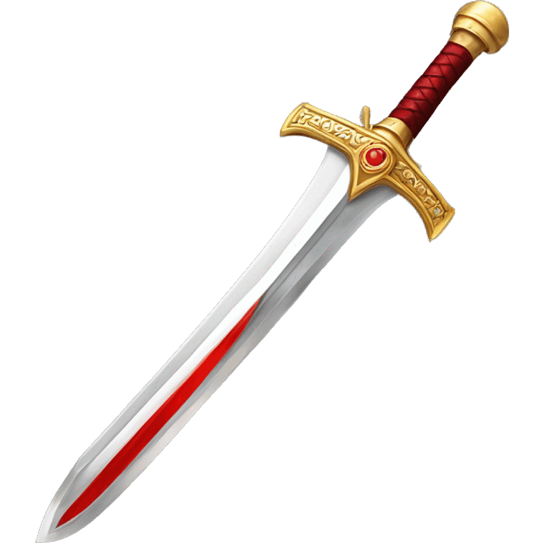  A short, broad sword with a shiny silver blade and a golden hilt with red details. The blade is slightly raised, symbolizing military strength and power. emoji