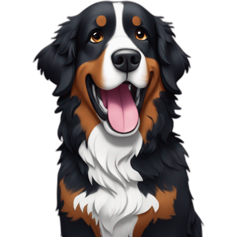 bernese mountain dog singing karaoke with a microunder snowflakes emoji