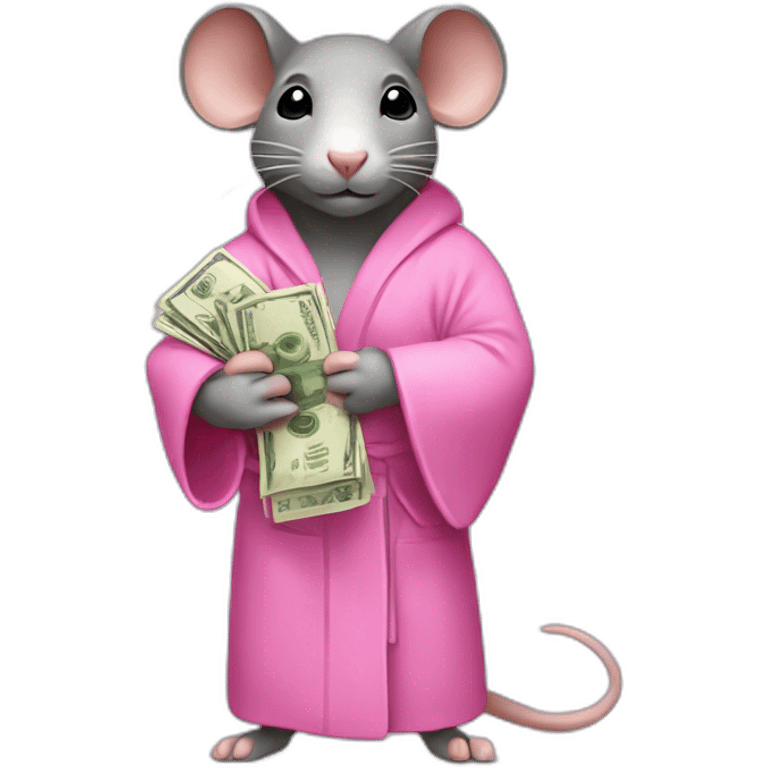 a rat female with a pink bathrobe , holding a bunch of money emoji