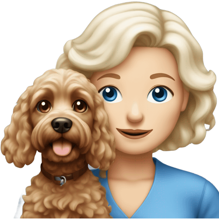 blue eyed old blonde lady with brown Cockapoo puppy dog emoji