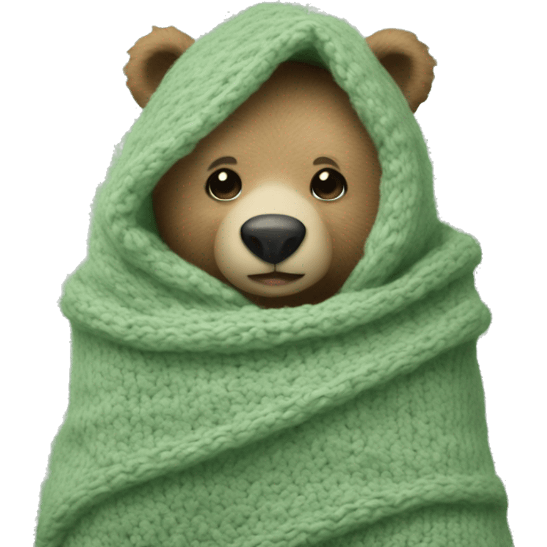 Cute Bear in knitted Sage green blanket emoji