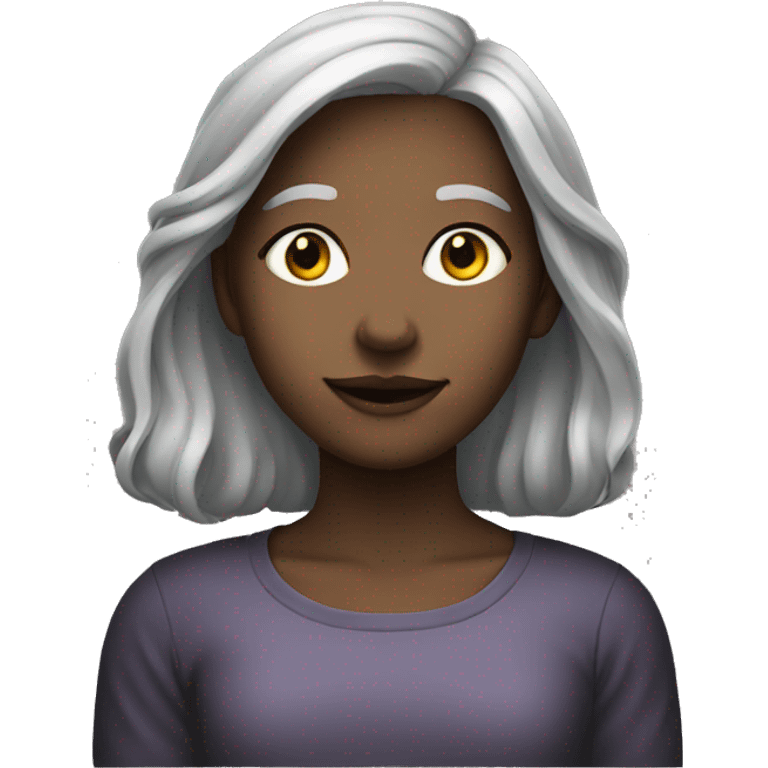 Girl with grey hair portrait on black emoji