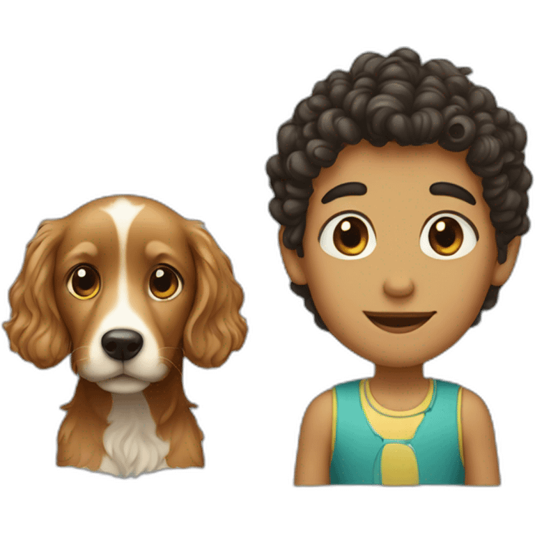 short hair boy with long hair girl with curly dog emoji