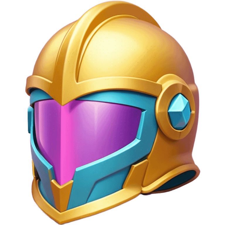 Clash of Clans aesthetic: Cinematic Playful 3D Isometric Helmet Emoji, rendered in a 3D vector-style similar to standard emojis with minimal shading and bold, simplified shapes. A compact, distinct form with signature details, softly glowing with a fantasy RPG magic charm. Simplified yet unmistakably iconic, highly detailed and consistent, glowing with a soft radiance and high shine. Stylized with a touch of heroic grandeur and a soft glowing outline, capturing the essence of a beloved gaming relic with a friendly, playful manner! emoji