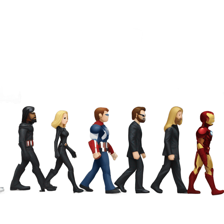 Avengers doing the Beatles Crosswalk emoji