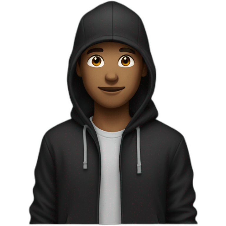 A guy wearing a black hoodie and a black cap emoji