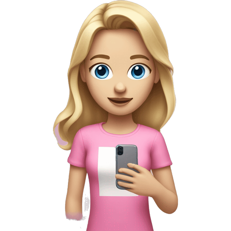 a white dark blond haired girl with blue eyes wearing pink clothes holding an iphone  emoji