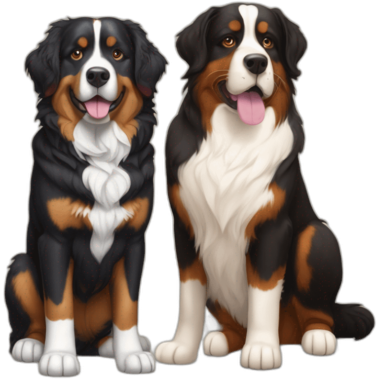 Bernese dog next to A brown and black tortoise shell  cat without white fur emoji