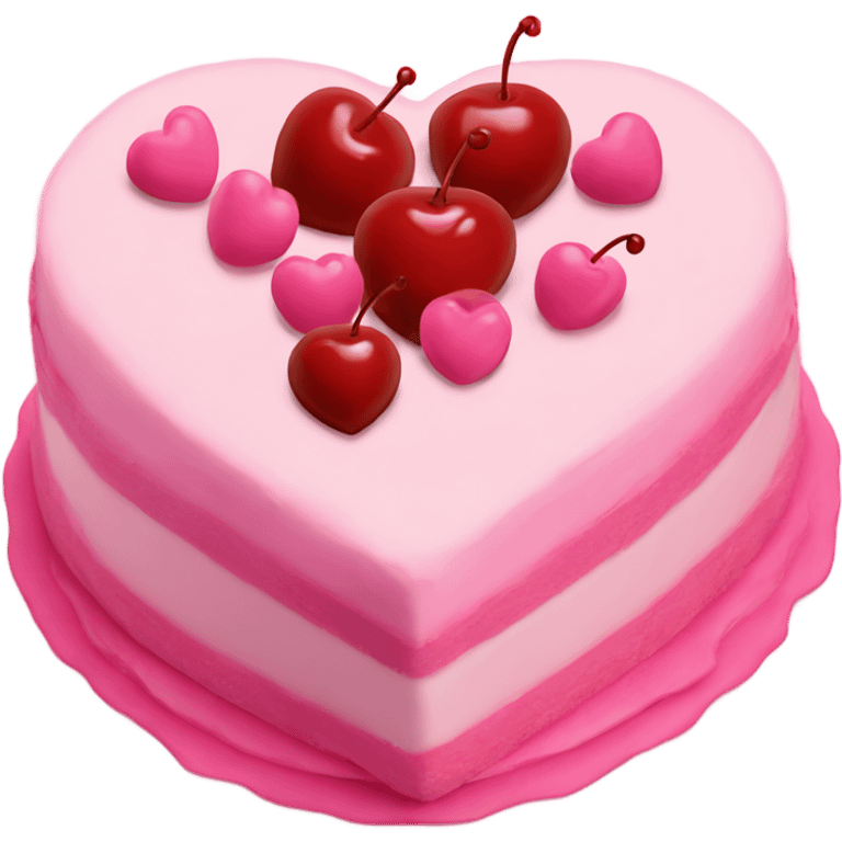 Pink heart cake with cherries emoji