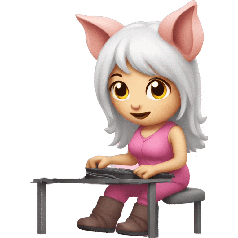 piggy woman love working computer emoji