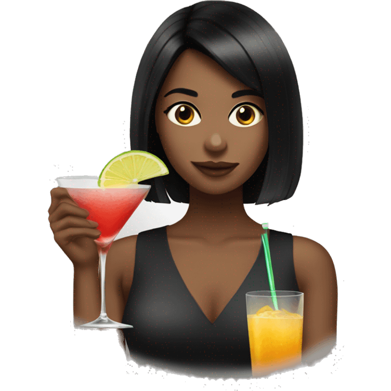 black haired girl with a cocktail emoji