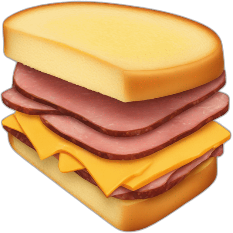 Pastrami sandwich with cheddar cheese and thicker and brownish slices of brioche bread emoji