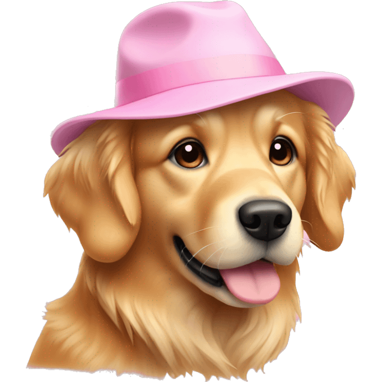 Golden retriever with a light pink hat emoji