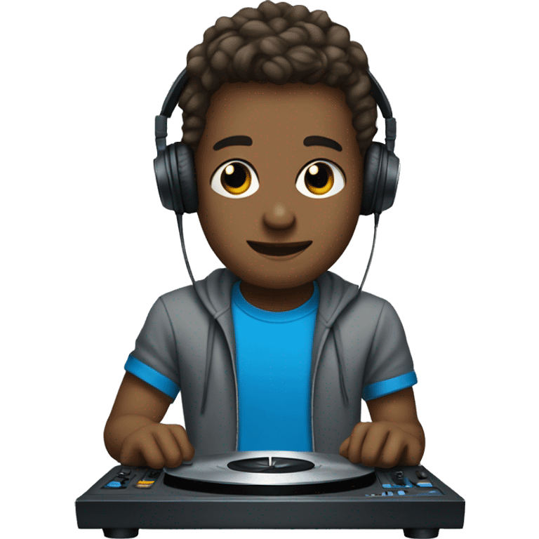 A DJ With dark blond Hair a Blue t Shirt and a turntable  emoji