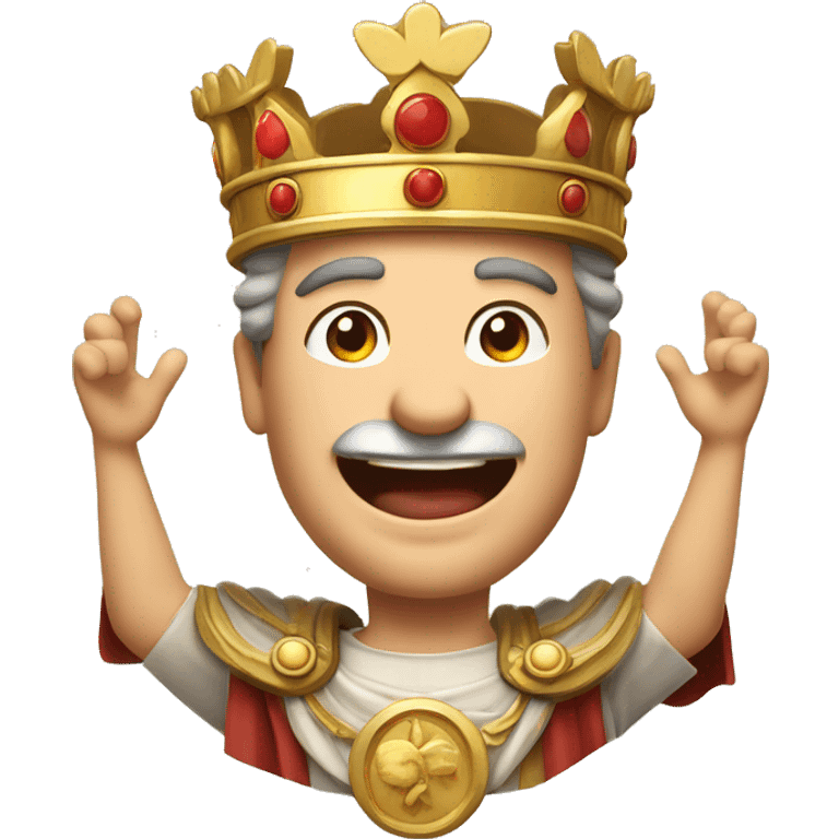 Happy Emperor: A Roman emperor with a wide smile and arms raised, with a shining laurel crown, celebrating a victory with contagious joy.

 emoji