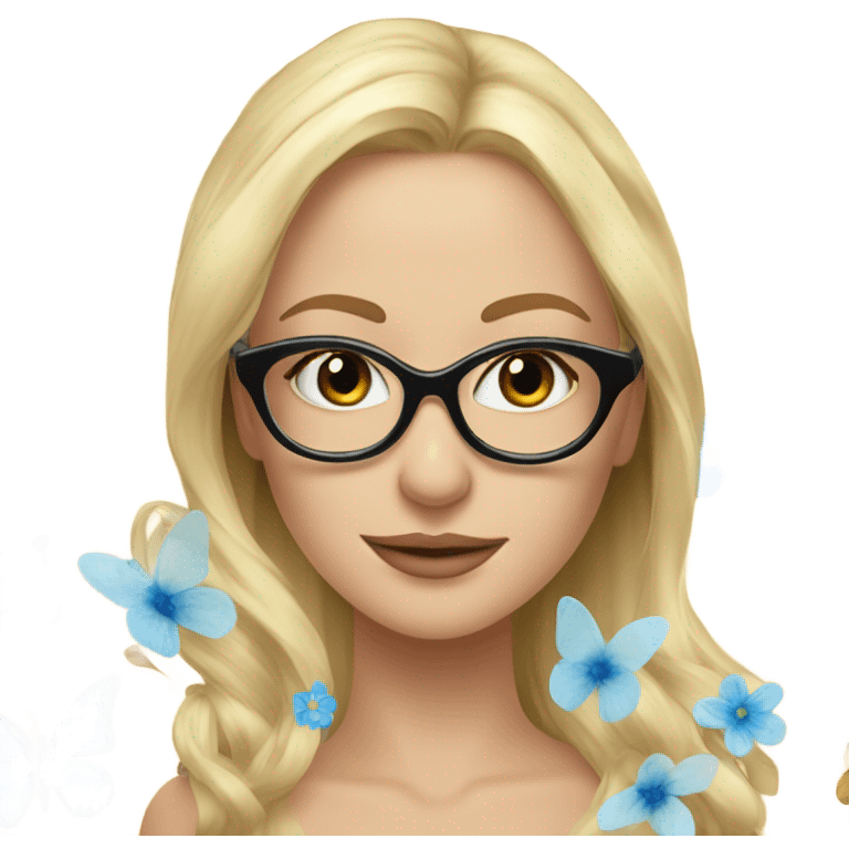 Gorgeous flowing blonde lady blue eyes with flowers and butterflies wearing glasses  emoji