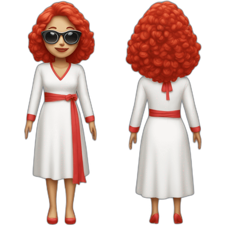 Grosse femme blanche en robe rouge et lunette emoji