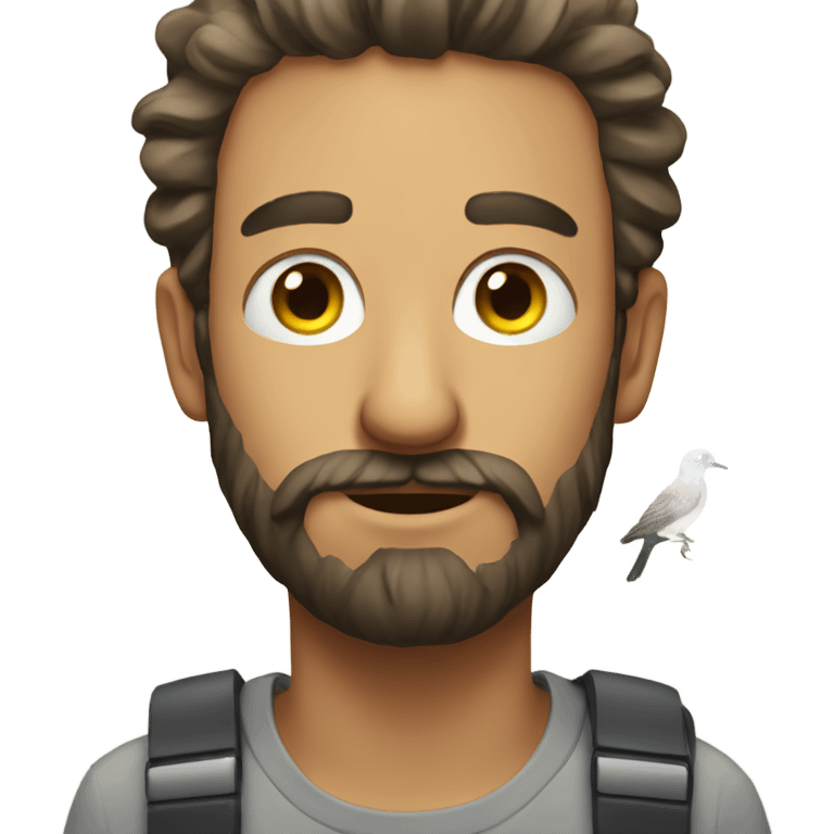 Man with scruffy beard watching birds emoji