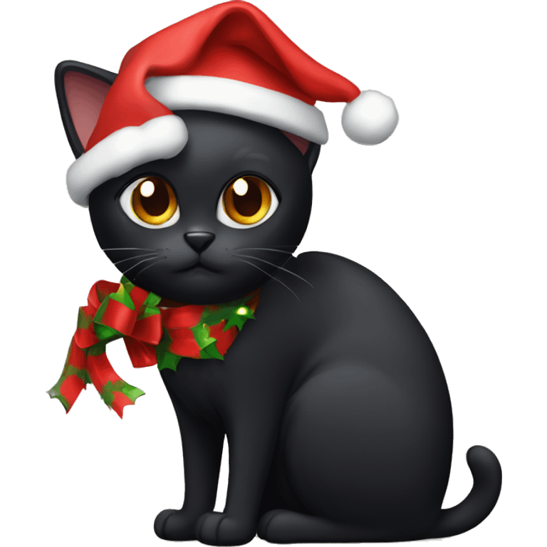 Black cat wearing Christmas hat emoji