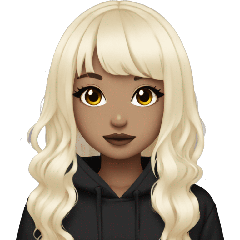 hime gyaru girl, black hair with bleach blonde sections, dark makeup, black hoodie emoji