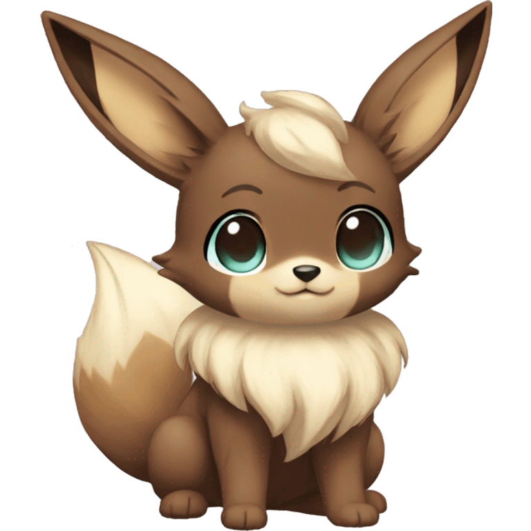 Kawaii Shiny Pastel Eevee with dark brown long emo hair covering her eyes Full Body emoji