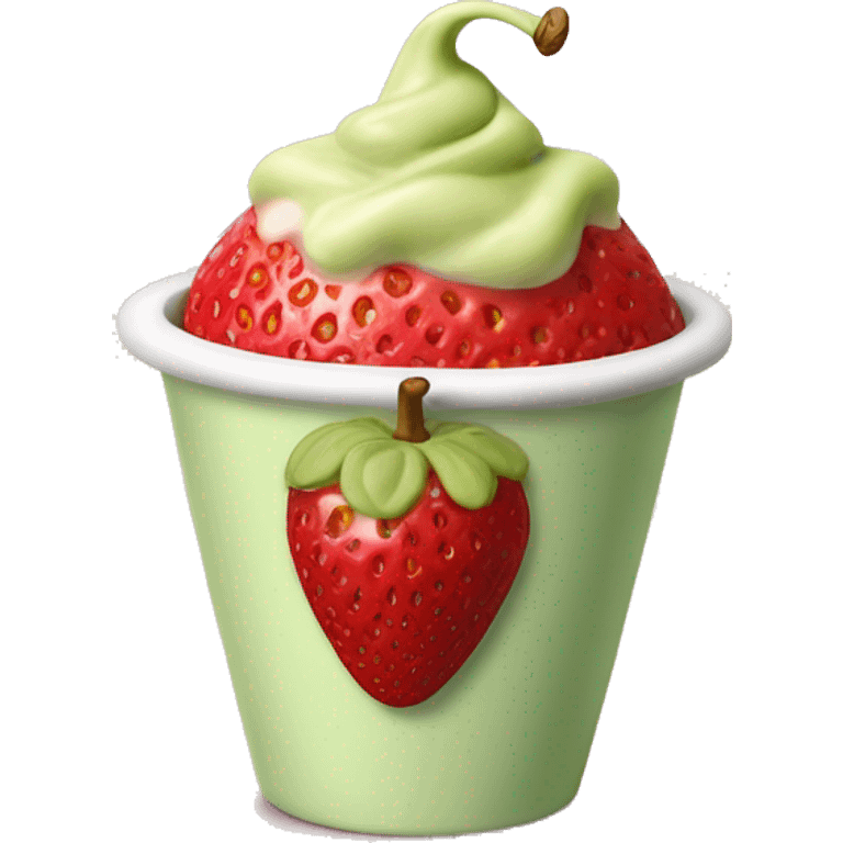 Pistachio cream covered strawberry in a cup  emoji