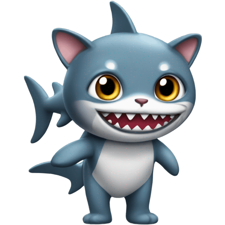 Adorable big eyed cat wearing a shark costume emoji