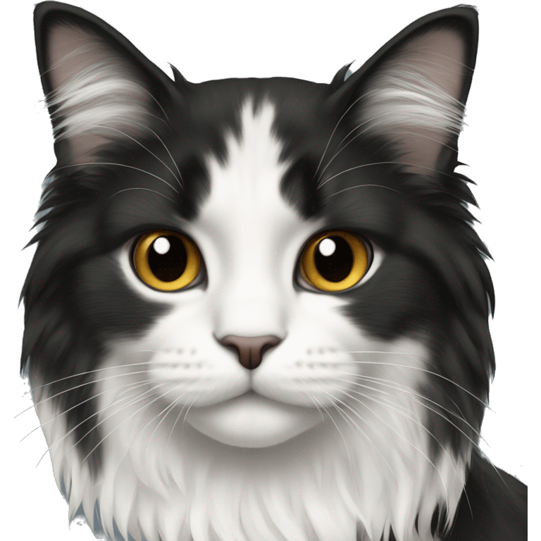 long haired cat half black half white emoji